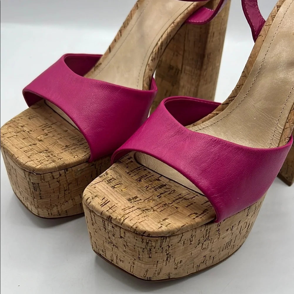 SCHUTZ Sz 9 1/2 GLAYCE NAPPA LEATHER‎ SANDAL Pink Tan Platform Chunky Heel NEW